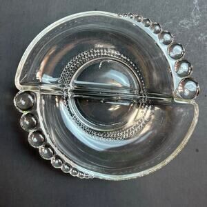Vintage Duncan & Miller Clear Glass Teardrop Divided Relish Nut Candy Dish